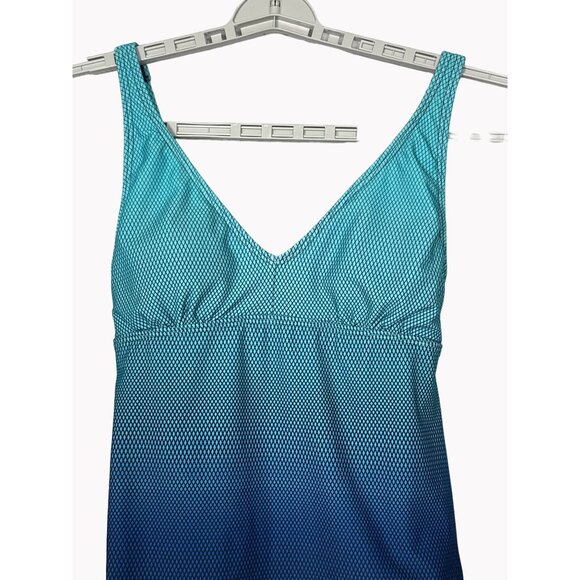 TYR Womens Size 10 Blue V-Neck Sheath Swim Dress With Wireless Padded Top - Picture 3 of 8